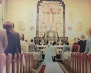 The marriage ceremony of Richard Fanco and Judith (“Judi”) Smerecki at St. Barbara Roman Catholic Church in Dearborn on June 14, 1974, at the main altar.