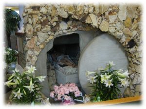 Christ’s body inside the Easter tomb at St. Barbara parish in Dearborn. Photo by WSDPAHS Director Valerie Koselka, received March 17, 2024. Used with permission