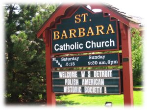 St. Barbara welcomes West Side Detroit Polish American Historical Society pilgrims at the Society’s Third Annual Pilgrimage & Święconka, April 10, 2010. Photograph by Laurie A. Gomulka. WSDPAHS archives.